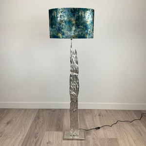 Trident Silver Floor Lamp with Oceanic Night Oval Shade