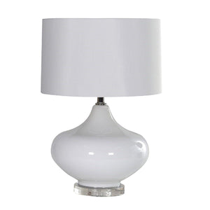 Round White Table Lamp with White Shade