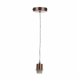 Single E27 Aged Copper Pendant Lampholder With Clear Cable